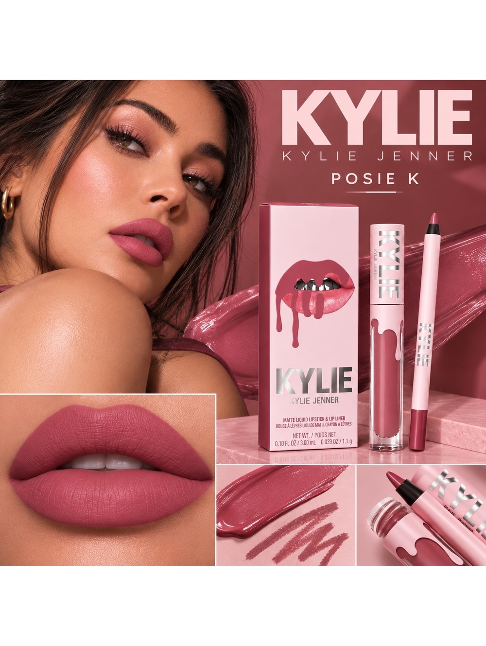 Kylie Cosmetics Velvet Lip Kit - Liquid Lipstick & Lip Liner in 100 Posie K